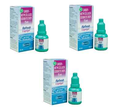3 x Refresh Liquigel Augentropfen je 10 ml zur Linderung trockener Augen Abla...