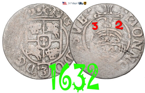 Poland Medieval Sigismund III 1/24 Thaler, Poltorak 1632 Silver Coin #30699