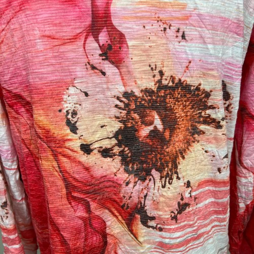 David Cline Top Womens Medium Pink Crinkle Textured Tie Hem Abstract Art To Wear - Picture 13 of 14