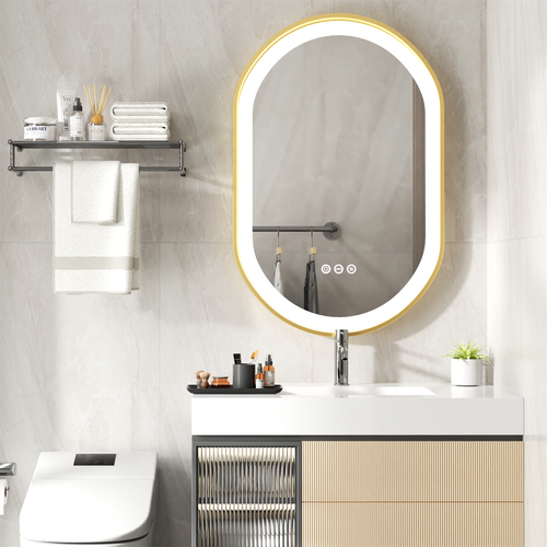 Oval Badezimmerspiegel 80x50 mit Beleuchtung Gold Touch Antibeschlag Dimmbar - Bild 2 von 13