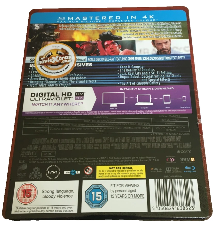 CHAPPIE BLU-RAY STEELBOOK  EDITION UK RELEASE HMV EXCLUSIVE Film Sealed NEW - Image 2 of 2