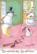 Recycled Paper Greetings Snowman Walking the Dog Funny / Humorous Christmas Card