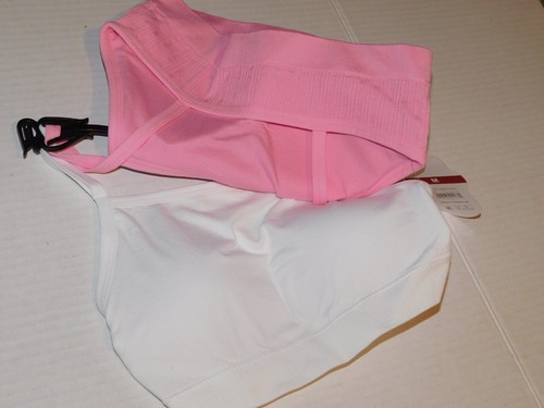 Girls Bralette Medium 2 Training Bras w/ Removable Modesty Pads Pink White - Picture 3 of 5