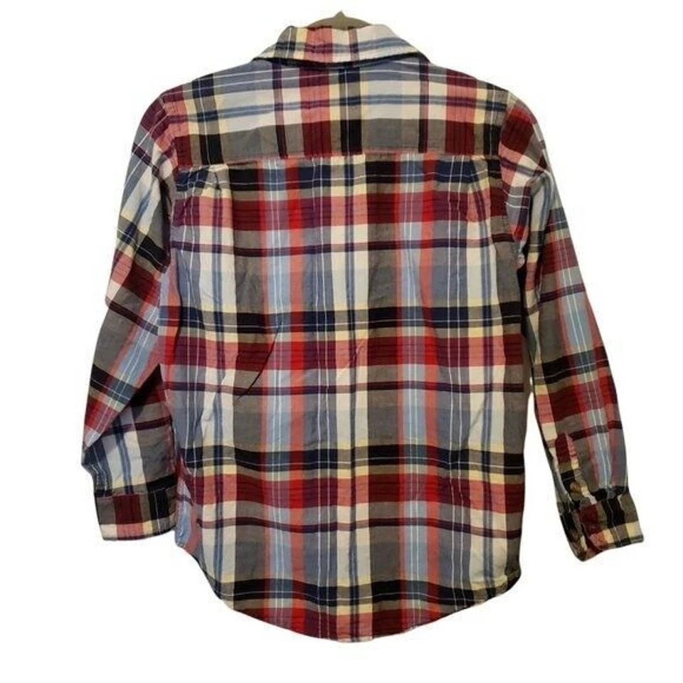 Camisa con botones de manga larga a cuadros azul rojo talla L para niños Foto 4 de 4