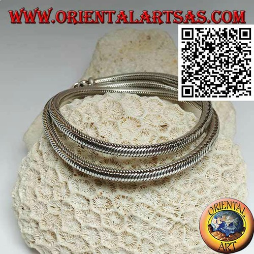 Collier 'Le Bain Argent' Indien - Style Serpent - Longueur 45-47 Cm - Laiton Plaqué Argent - Neuf