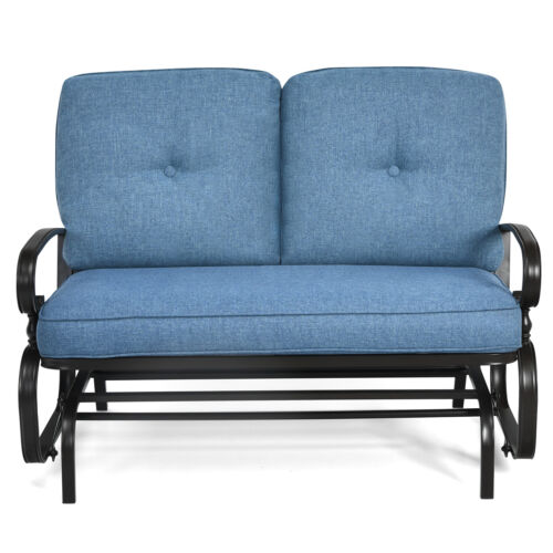 Patiojoy Outdoor 2-Person Swing Glider Chair Bench Loveseat Cushioned Sofa Blue