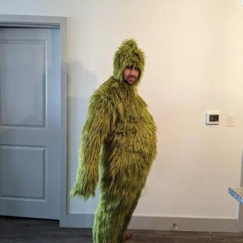 Christmas Green furry monster Grinch costume cosplay adult Santa suit costume uk - Picture 19 of 30
