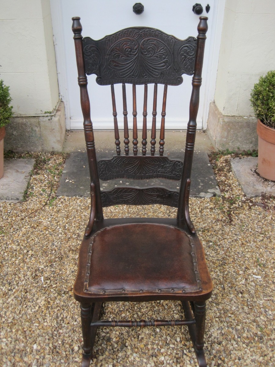 Arts and Crafts Art Nouveau Spindle Back Rocking Chair UK
