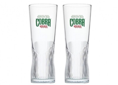 2x Cobra Indian Premium Bier One Pint 20oz geripptes Glas nukleiert gebraucht sehr guter Zustand M14