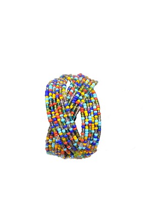 Multicolor Seed Bead Wide Cuff Bracelet Memory Wire Expandable 7  Blue Orange