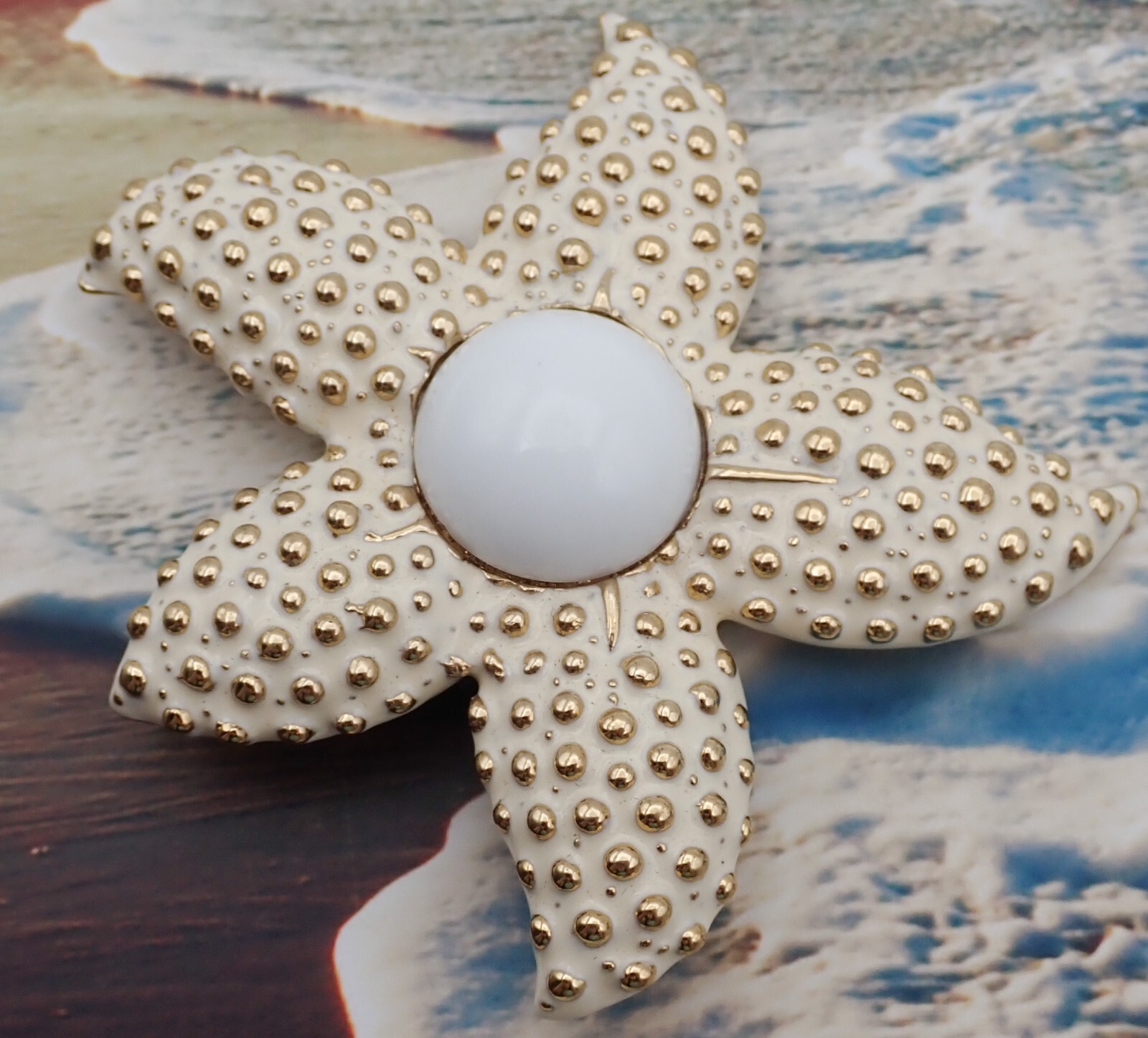 Vtg KJL White Enamel Cabochon Kenneth J Lane Star… - image 4