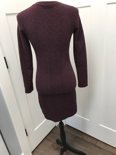 Topshop Women’s Long Sleeve Stretch Textured Bodycon Dress Burgundy Navy Size 4 - Picture 6 of 12
