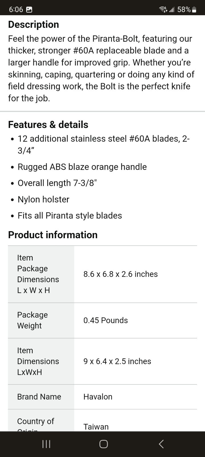 Havalon Piranta-Bolt - Blaze Orange
