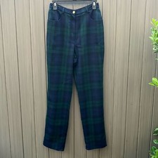 Vintage Lauren Ralph Lauren Women's Plaid Trousers sz 8 Green Blue Wool Academia