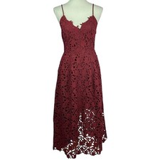 ASTR Lace Midi Dress L The Label Burgundy Red Guipure Floral Wine Cocktail Sheer
