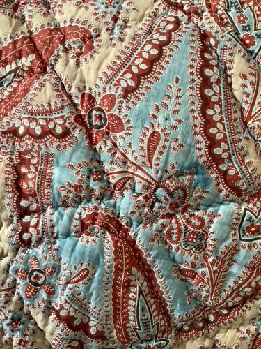 Antique French Quilt Boutis Double Sided 19th C. Paisley Block Print 90" x 93" - Picture 3 of 16