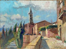 Pienza Siena Val d'Orcia Toscana Dipinto Olio Giacomo Vaccaro cm 20 x 15