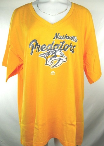 T-shirt Nashville Predators Sparkle Logo donna gialla S/S scollo a V fanatici NHL 2X - Foto 1 di 9