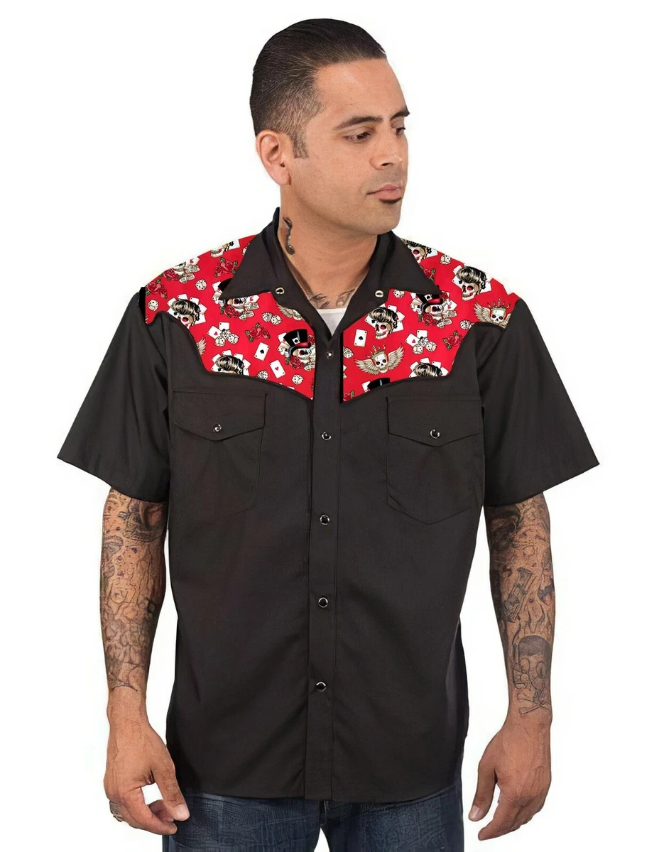 Men's, Rockabilly shirt, Hot Rod, Rock n roll, Tattoo, Skull, cards,  western | eBay