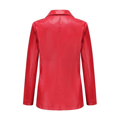 Women Faux Leather Jacket Slim Fit Coat Lapel Collar Long Sleeves Blazer Outwear - Picture 13 of 22