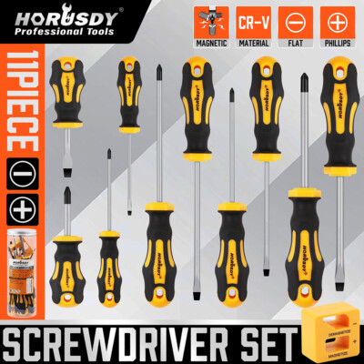 11-Pieces Magnetic Screwdriver Set 5 Phillips 5 Flat Head Tips Magnetizer Tool