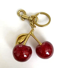 New Cherry Bag Charm Keychain Glitter Resin and Metal Brass Red