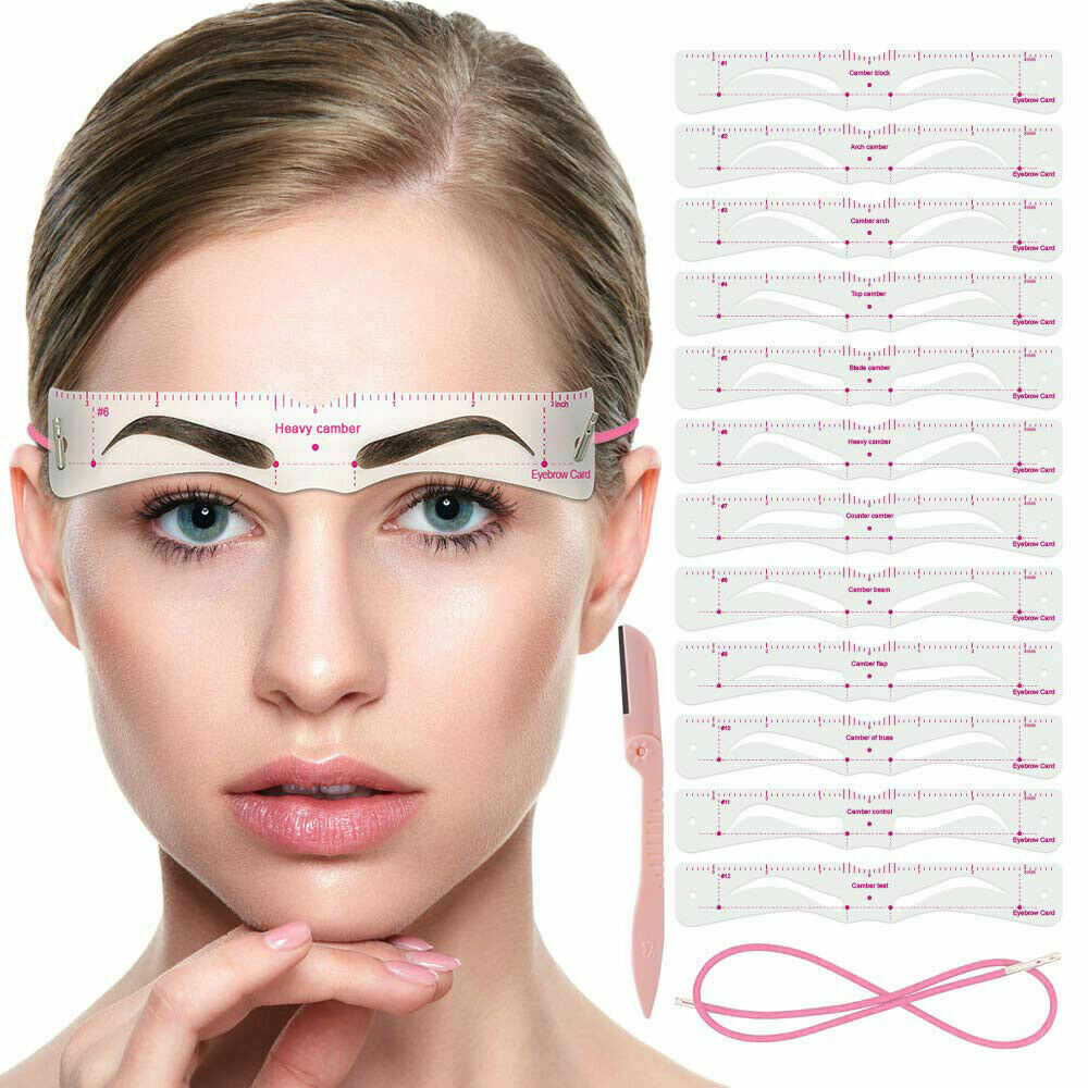 14Pcs Eyebrow Stencils Shaper Grooming Kit Brow MakeUp Template Tool