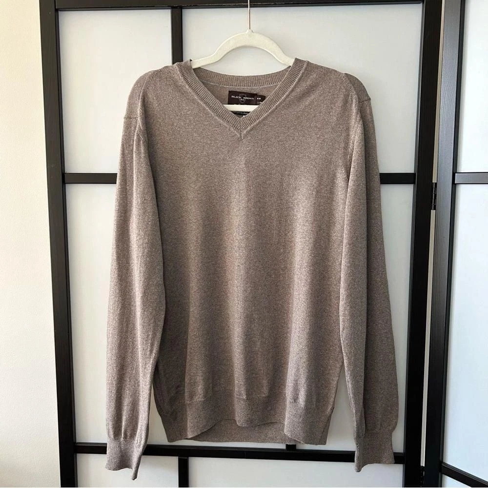[M] NWT Black Brown 1826 Men’s Long Sleeve Casual 100% Fine Merino Wool Sweater