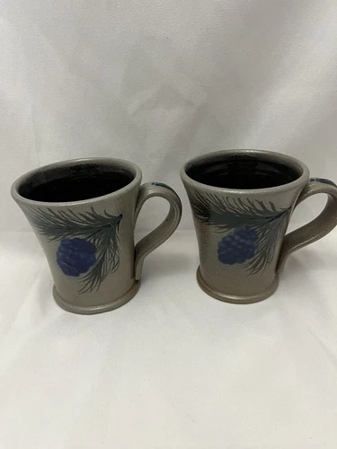 Vintage Rowe Pottery Works Coffee Mugs Salt Glazed by Cambridge Wisconsin - 2002