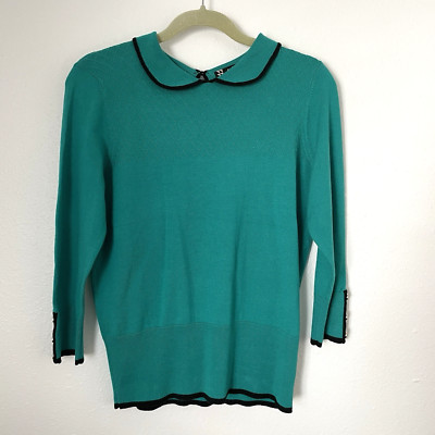 Principles By Ben DeLisi Blouse Top Size 10 Green Collar Preppy PinUp