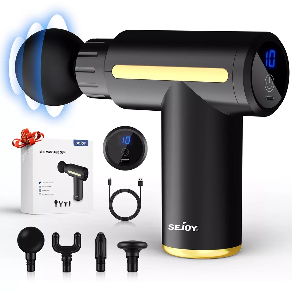 SEJOY Massage Gun Deep Tissue Percussion Muscle Relax Massager 10 Speed 4 Heads