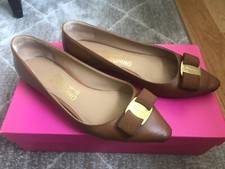 Salvatore Ferragamo Shoes EMY Ballet Flats Vara Bow Brown Tan Leather Sz 6