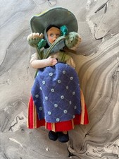 Italian Felt Miniature Doll With Armloads of Sunflowers LENCI 9" inches Circa