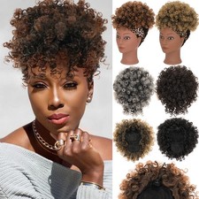 Afro Puff Drawstring Ponytail Kinky Curly Bun Hair with Short Bangs Extensions