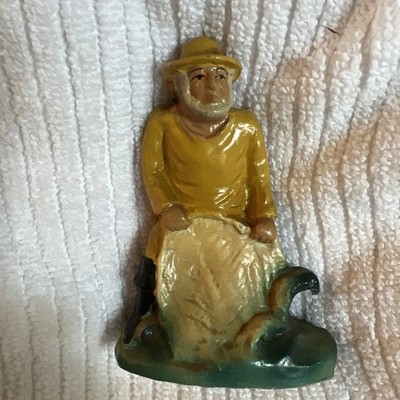 Vintage Cast Metal Old Salt Sailor w/ Net Painted Cast Metal 