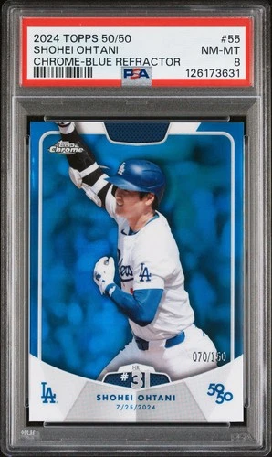2024 TOPPS 50/50 SHOHEI OHTANI CHROME-BLUE REFRACTOR SHOHEI OHTANI /150 PSA 8