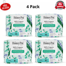(4Pack) The Honey Pot Organic Cotton Cover Herbal Super Menstrual Pads, 16 Count