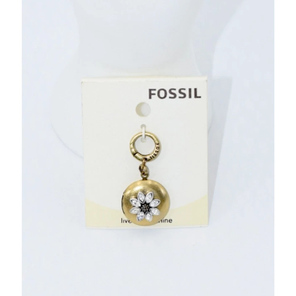 Fósil "Vive en el Sol" Flor Estrás Pulsera Clip Medallón Dije Nuevo con Etiquetas Foto 2 de 4