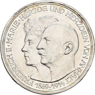 Künker: Anhalt Friedrich II. 3 Mark 1914 A Silberne Hochzeit Silber Top!