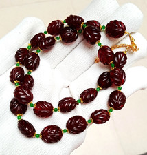 Red Garnet Necklace, Oval Carved Beads, Statement Necklace, Handmade