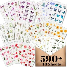 Flower Stickers for Scrapbooking 590 Pieces, Flower 48 sheets Flower 48 Sheets