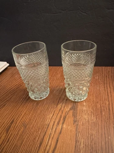 2 Anchor Hocking Wexford Diamond Flat Tumblers 5-1/2" 10 Oz.