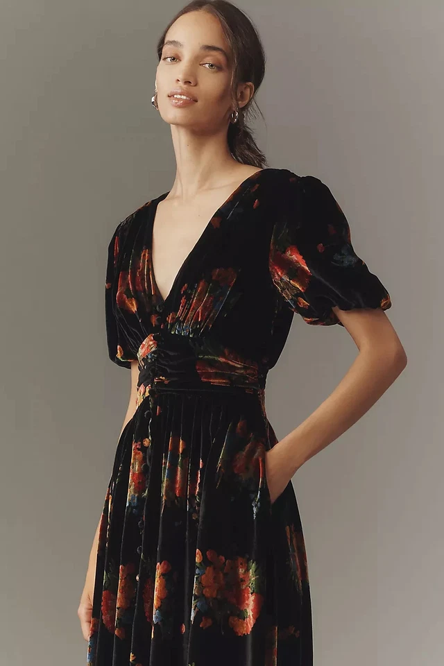 Anthropologie - Vestido Katerina Botón Delantero: Edición Terciopelo - Oferta 50% Foto 3 de 4