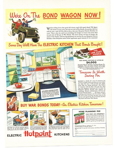 1943 Hotpoint Electric Kitchen WW2 Vintage Print Ad Military Jeep  War Bonds