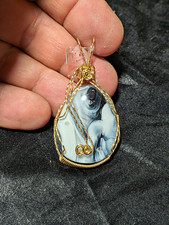 Handcrafted Wire Wrapped Teardrop Black White Stone Amulet Pendant Gold