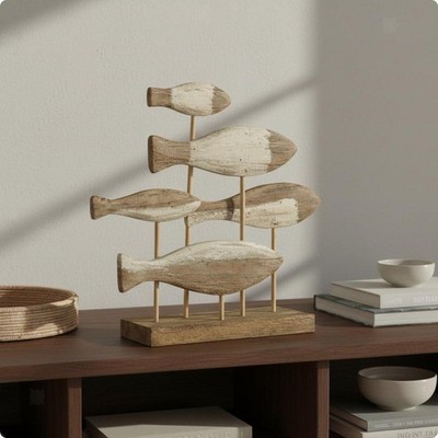 Mediterranean Marine Life Decor Ocean Theme Coastal Wood Figurine Set 3D Layered