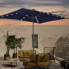 6 Ft. X 9 Ft. Rectangular Market Umbrella Solar LED with Tilt Function Patio Mar
