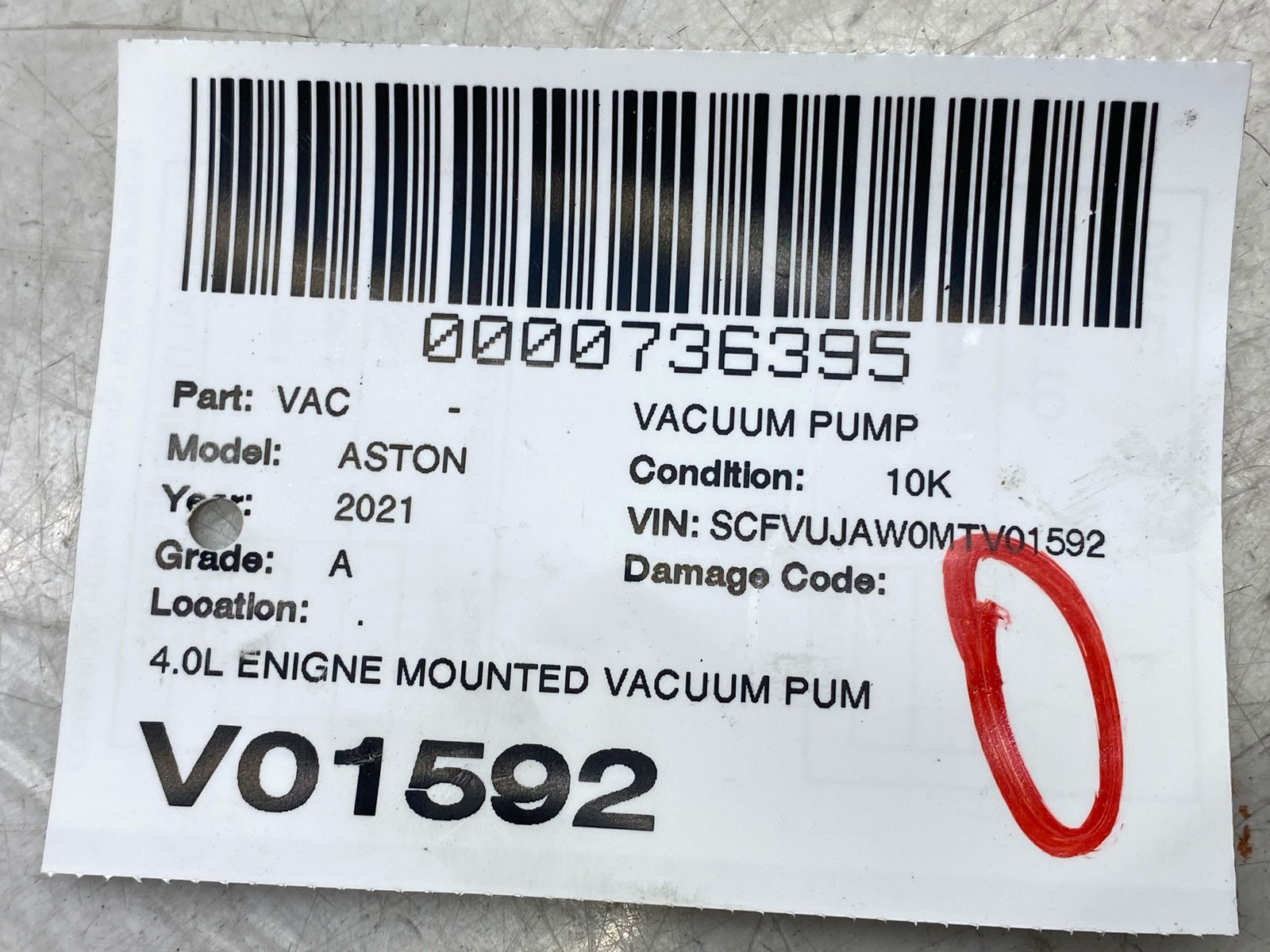 2020-2025 ASTON MARTIN DBX OEM 4.0L ENIGNE MOUNTED VACUUM PUMP 1772300065