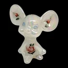 Vintage Hand Painted Rose 3" Fenton White Opalescent Mouse Figurine Signed Smith
