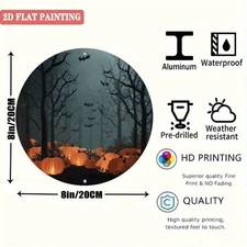 1pc Vintage Halloween Metal Wall Art - 8x8 Inch Round Aluminum Plate Painting wi